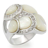 LO1044 - Rhodium Brass Ring with Precious Stone Conch in White - Alamode - Flyclothing LLC