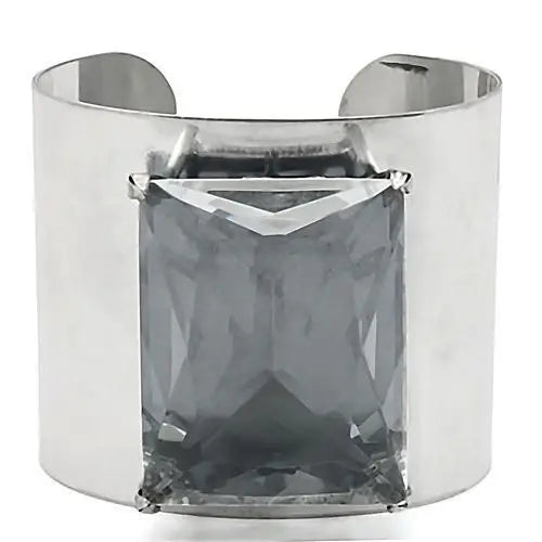 LO1133 - Antique Silver Brass Bangle with Synthetic Synthetic Glass in Clear - Alamode - Flyclothing LLC