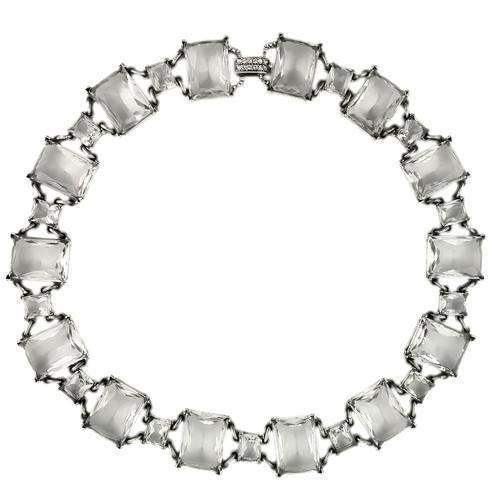 LO1140 - Antique Silver Brass Necklace with Synthetic Synthetic Glass in Clear - Alamode - Flyclothing LLC