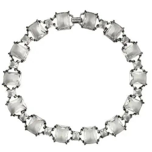 LO1140 - Antique Silver Brass Necklace with Synthetic Synthetic Glass in Clear - Alamode
