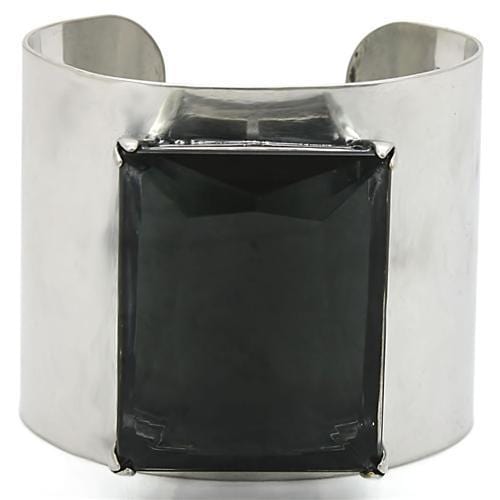 LO1145 - Antique Silver Brass Bangle with Synthetic Synthetic Glass in Black Diamond - Alamode