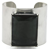 LO1145 - Antique Silver Brass Bangle with Synthetic Synthetic Glass in Black Diamond - Alamode