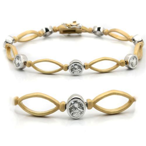 LO1154 - Matte Gold & Rhodium Brass Bracelet with AAA Grade CZ  in Clear - Alamode