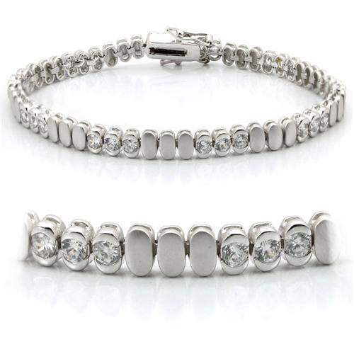 LO1159 - Matte Rhodium & Rhodium Brass Bracelet with AAA Grade CZ in Clear - Alamode - Flyclothing LLC
