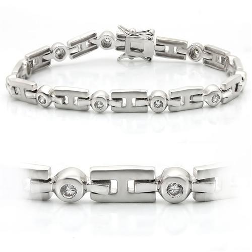 LO1163 - Matte Rhodium & Rhodium Brass Bracelet with AAA Grade CZ  in Clear - Alamode