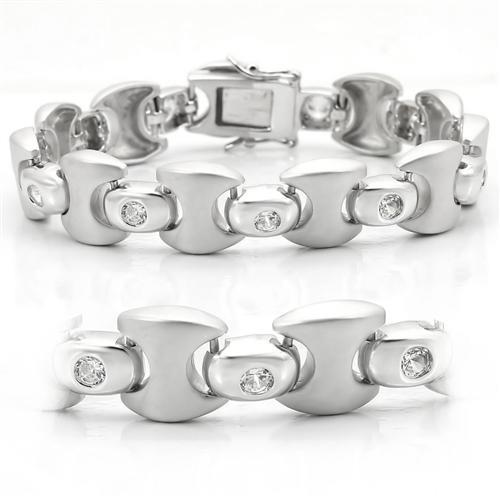 LO1166 - Matte Rhodium & Rhodium Brass Bracelet with AAA Grade CZ  in Clear - Alamode