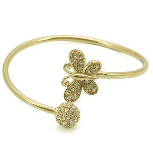 LO1179 - Gold Brass Bangle with Top Grade Crystal in Clear - Alamode - Flyclothing LLC