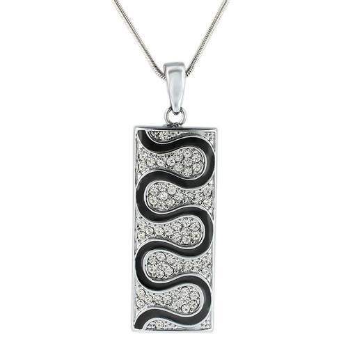 LO1182 - Rhodium Brass Pendant with Top Grade Crystal in Clear - Alamode - Flyclothing LLC