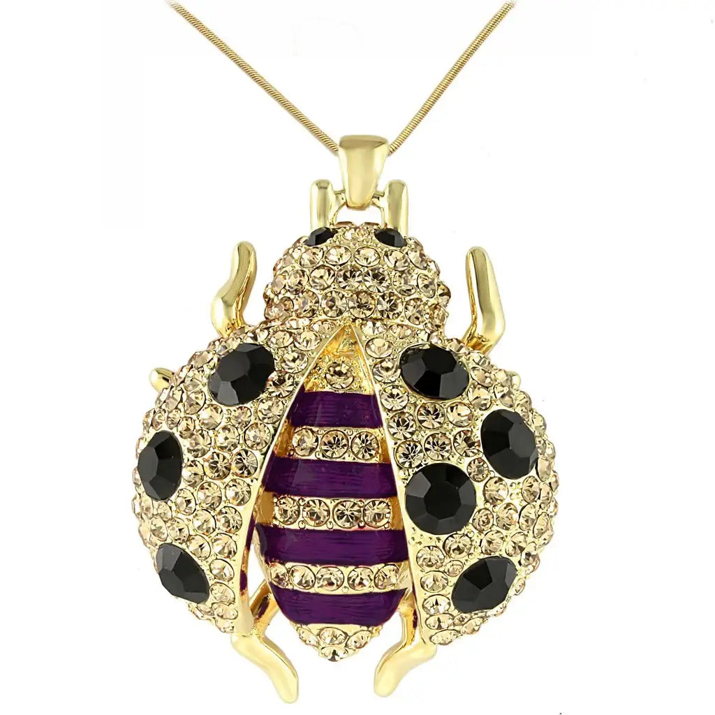 LO1196 - Gold Brass Pendant with Top Grade Crystal in Jet - Alamode - Flyclothing LLC