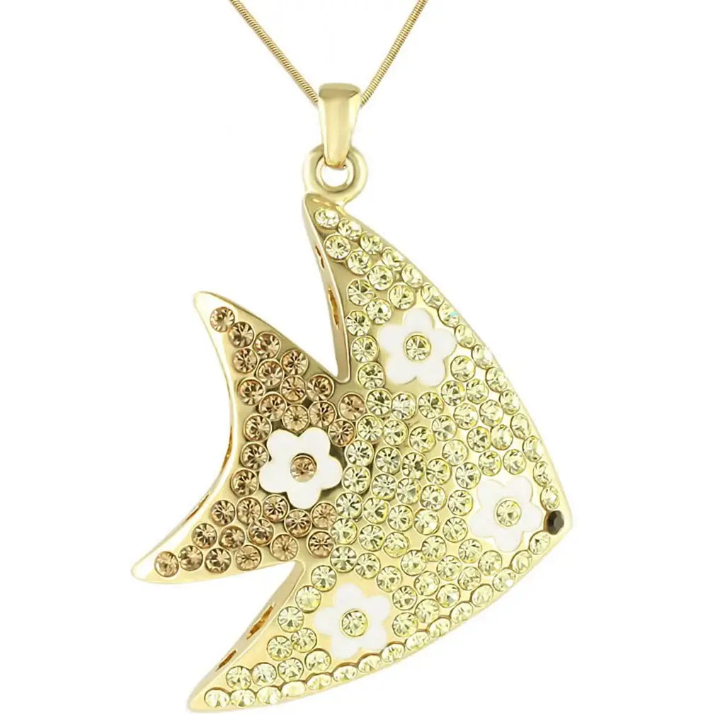 LO1198 - Gold Brass Pendant with Top Grade Crystal in Multi Color - Alamode - Flyclothing LLC