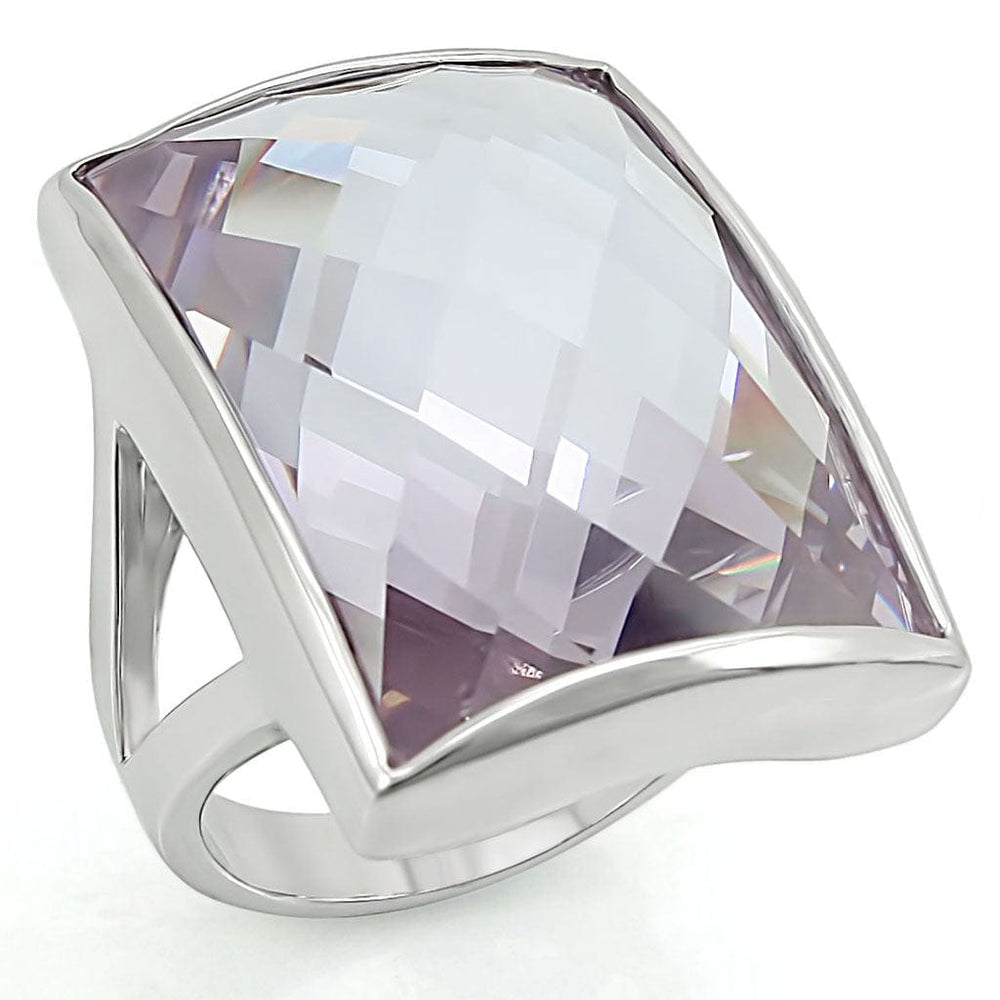 LO1252 - Rhodium Brass Ring with AAA Grade CZ  in Light Amethyst - Alamode