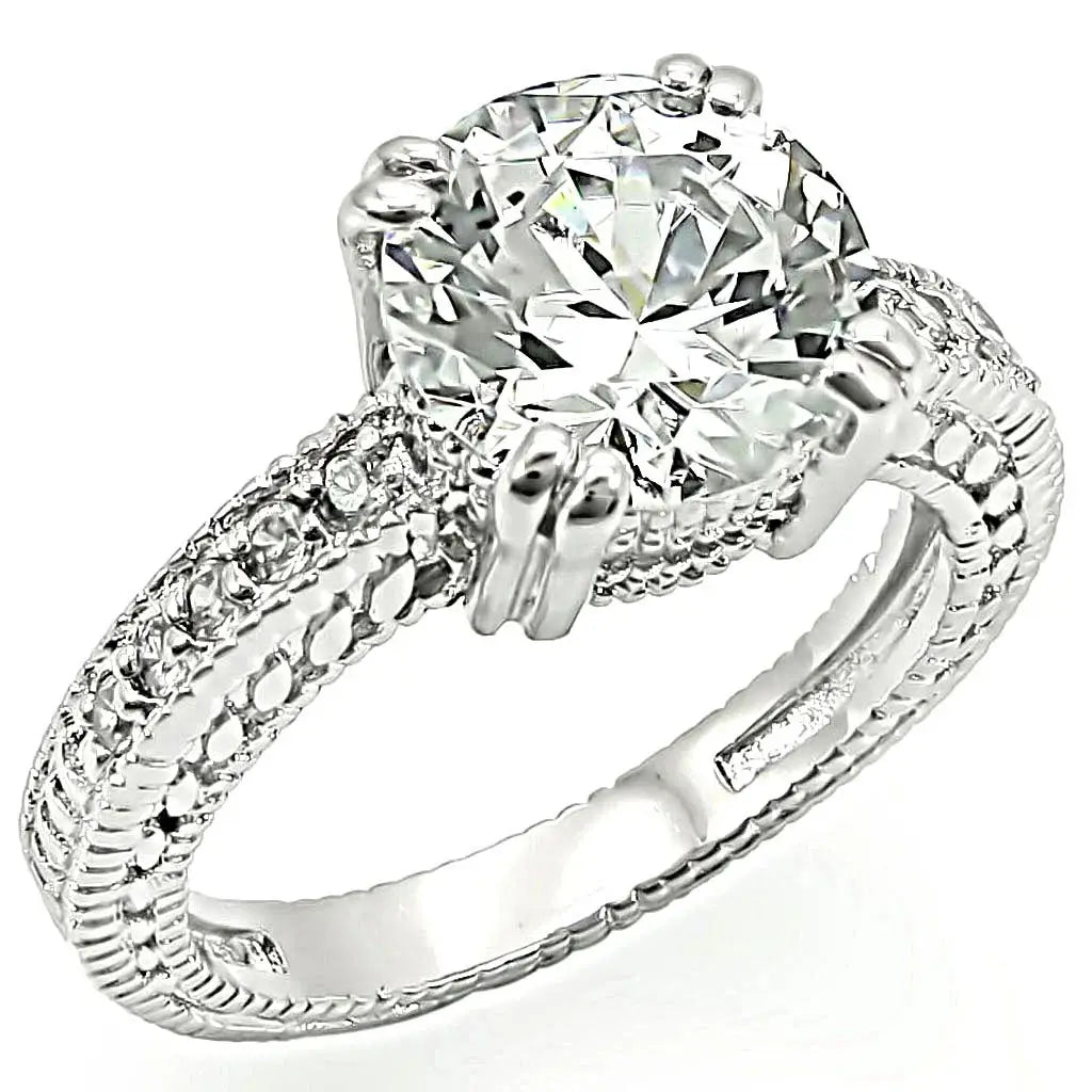 LO1255 - Rhodium Brass Ring with AAA Grade CZ in Clear - Alamode - Flyclothing LLC