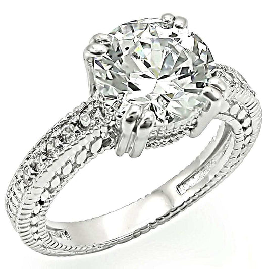 LO1255 - Rhodium Brass Ring with AAA Grade CZ in Clear - Alamode - Flyclothing LLC
