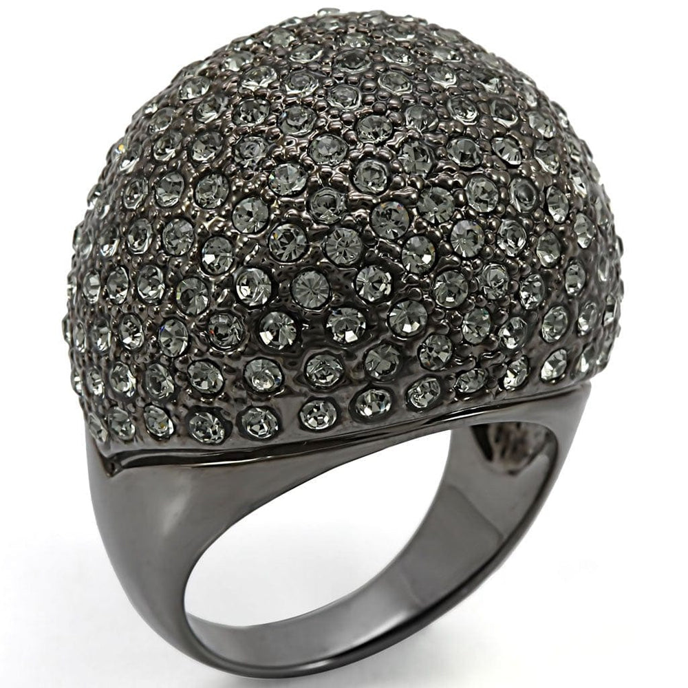 LO1264 - Ruthenium Brass Ring with Top Grade Crystal  in Black Diamond - Alamode