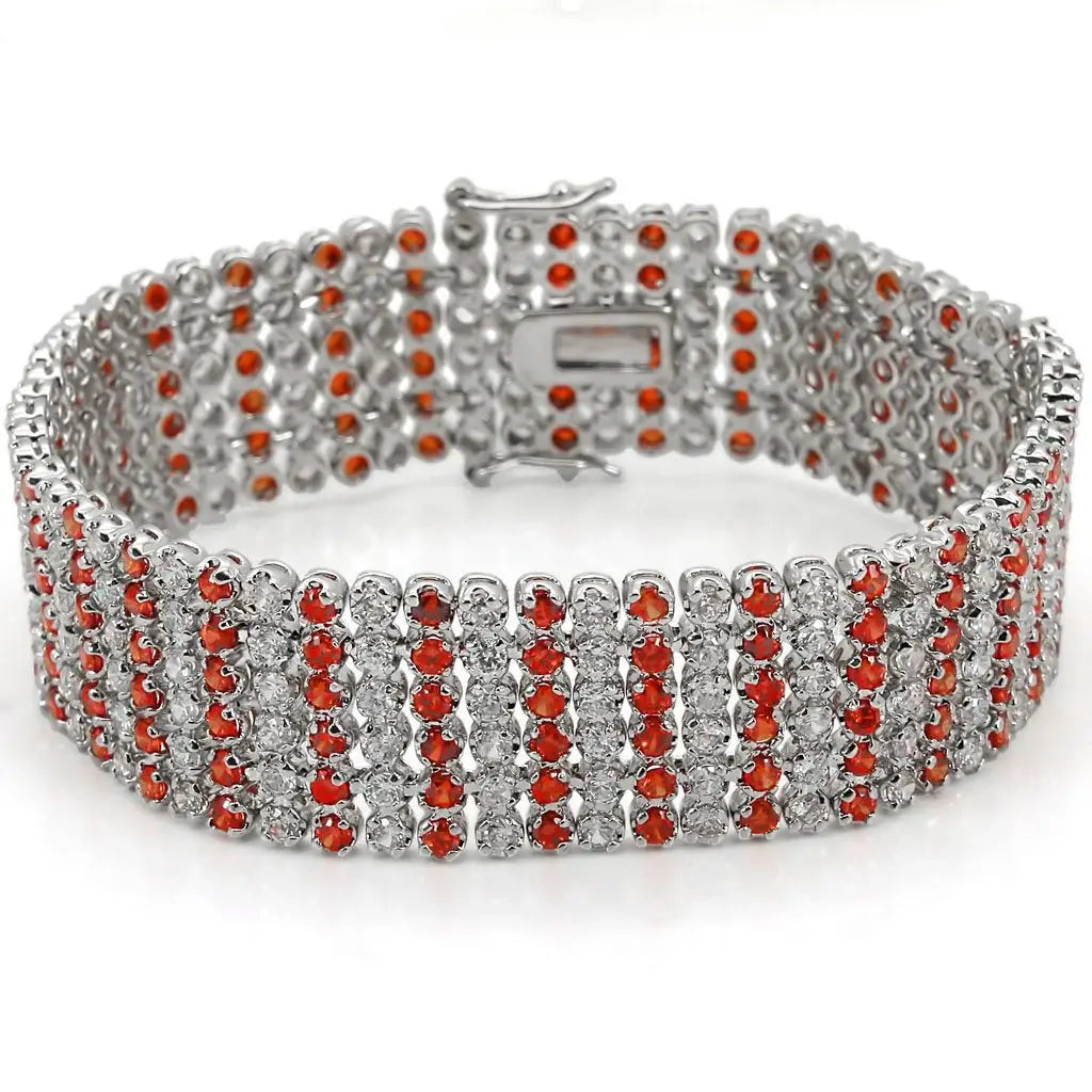 LO1282 - Rhodium Brass Bracelet with AAA Grade CZ in Orange - Alamode - Flyclothing LLC