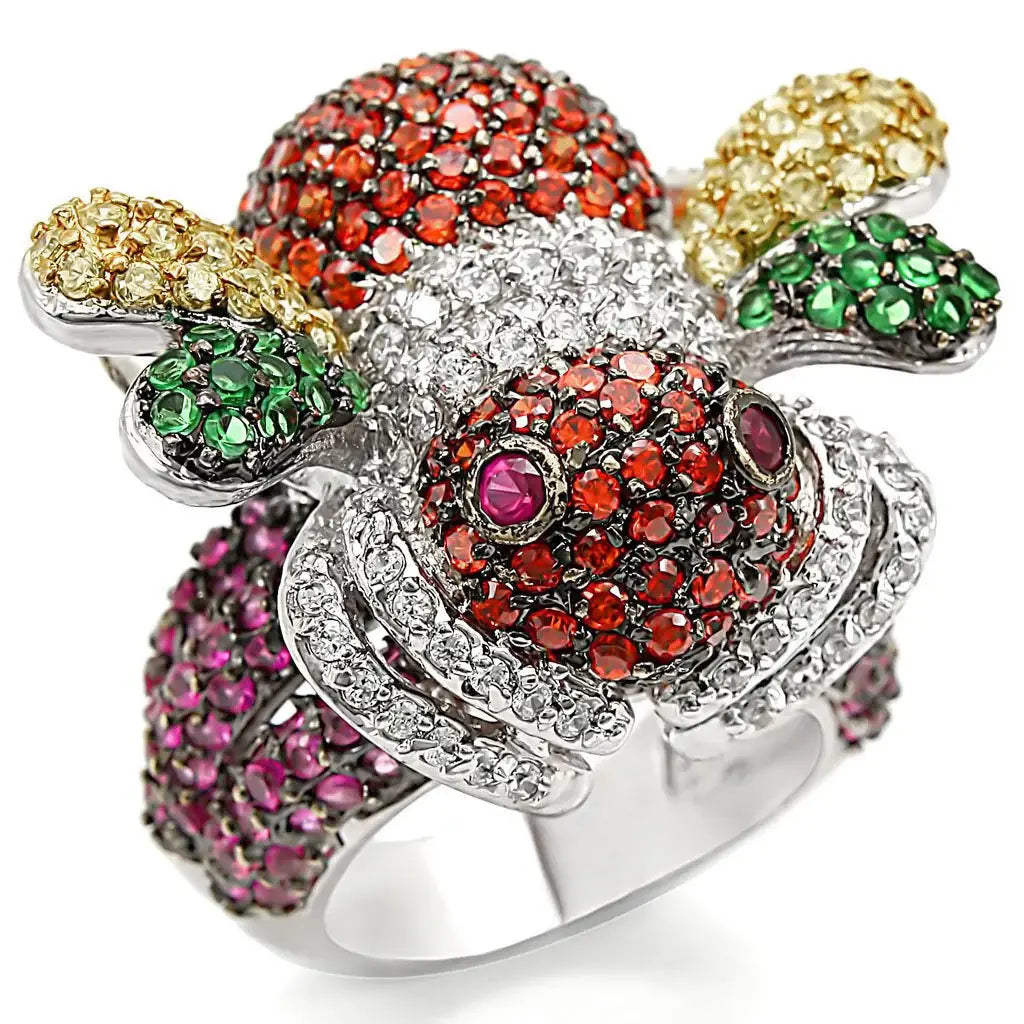 LO1329 - Rhodium+Gold+ Ruthenium Brass Ring with Synthetic Corundum in Ruby - Alamode - Flyclothing LLC
