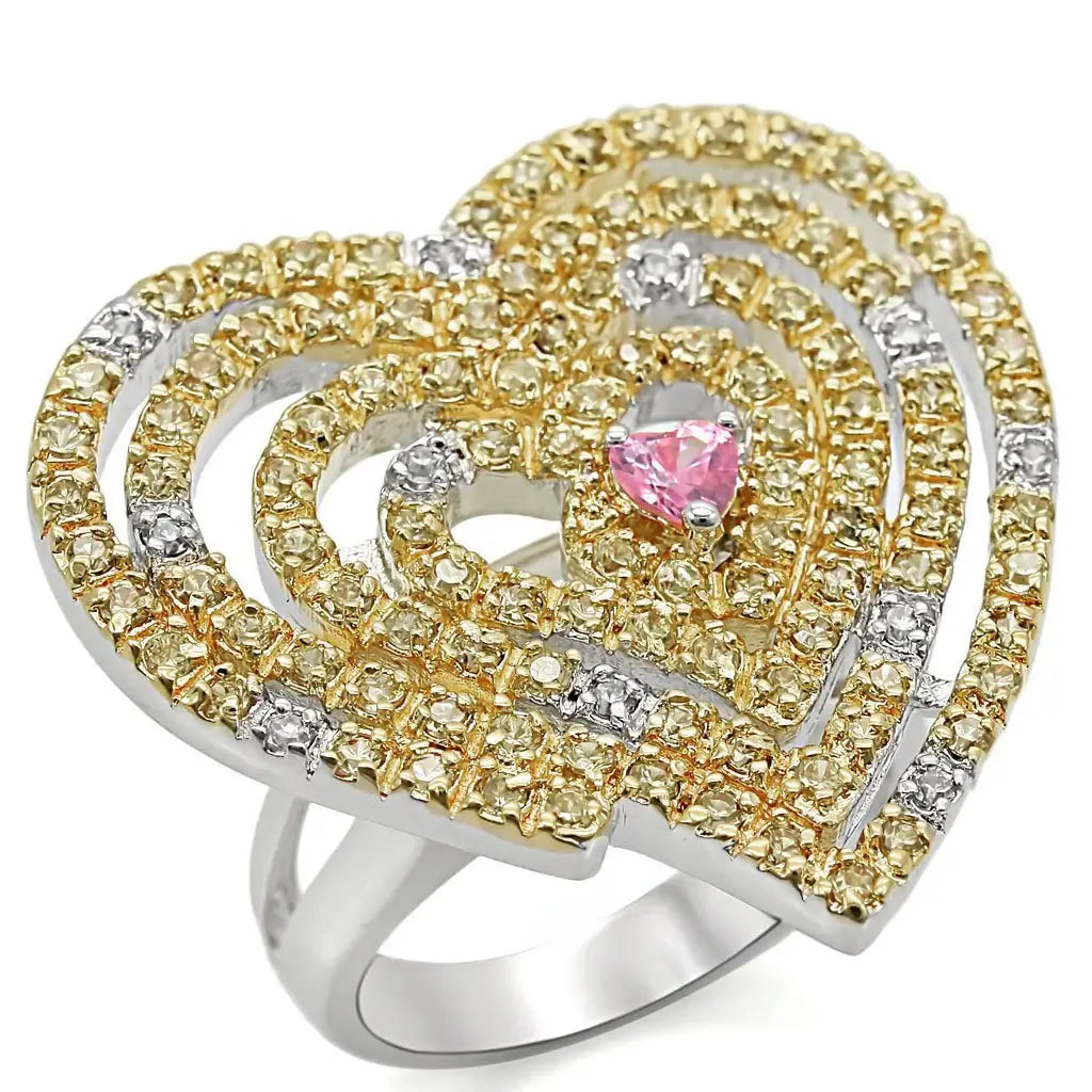 LO1337 - Reverse Two-Tone Brass Ring with AAA Grade CZ in Rose - Alamode - Flyclothing LLC