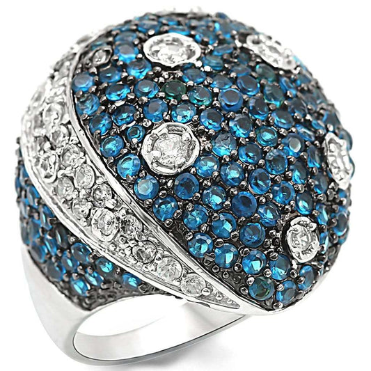 LO1341 - Rhodium + Ruthenium Brass Ring with Synthetic Spinel in Montana - Alamode - Flyclothing LLC