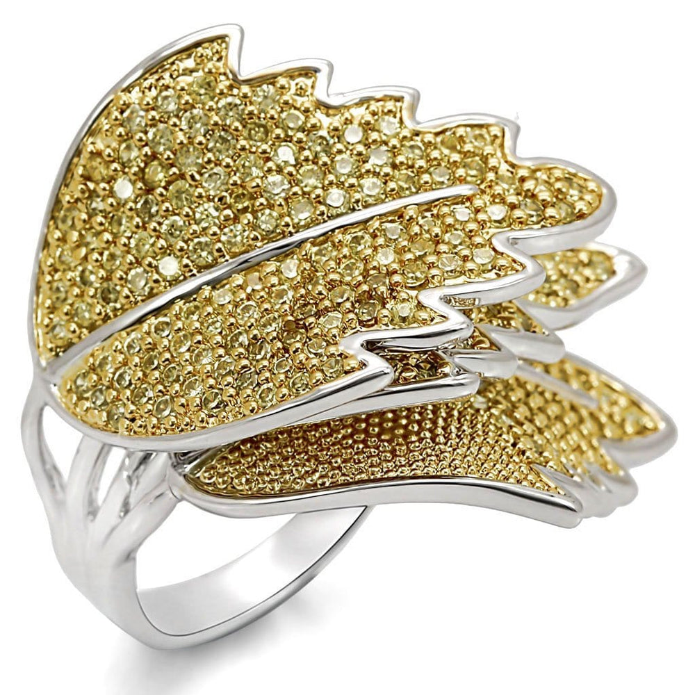 LO1342 - Reverse Two-Tone Brass Ring with AAA Grade CZ  in Apple Green color - Alamode