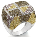 LO1350 - Rhodium+Gold+ Ruthenium Brass Ring with AAA Grade CZ  in Multi Color - Alamode