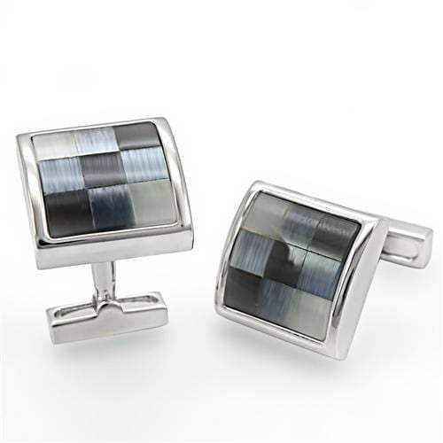 LO1371 - Rhodium Brass Cufflink with Semi-Precious Cat Eye in Multi Color - Alamode - Flyclothing LLC