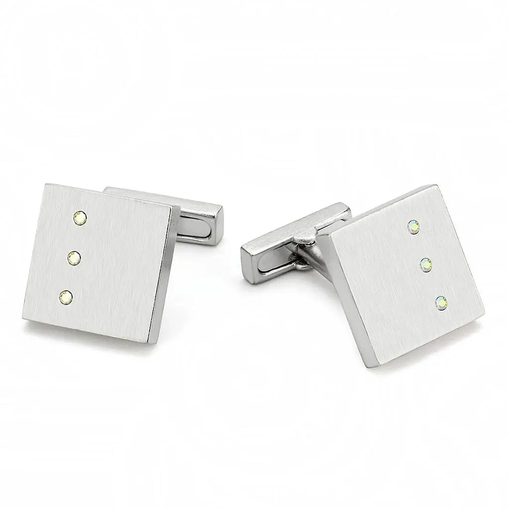 LO1381 - Rhodium Brass Cufflink with Top Grade Crystal in Aurora Borealis (Rainbow Effect) - Alamode - Flyclothing LLC