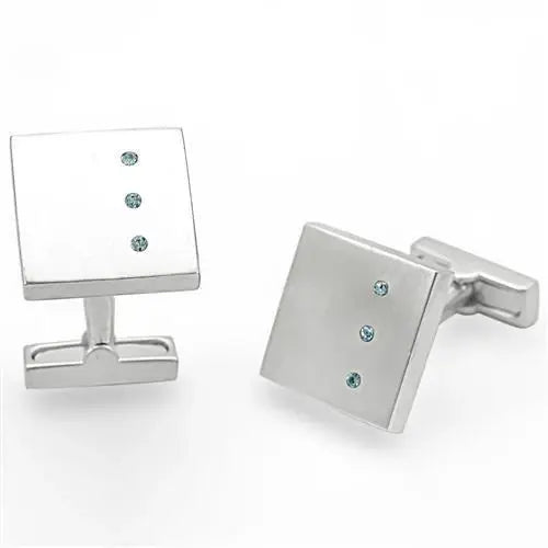 LO1382 - Rhodium Brass Cufflink with Top Grade Crystal in Sea Blue - Alamode - Flyclothing LLC