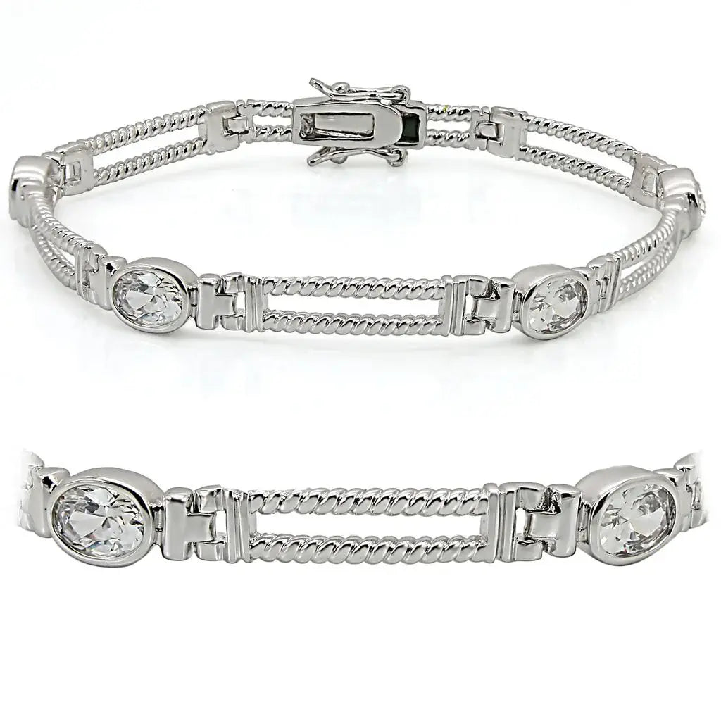 LO1393 - Rhodium Brass Bracelet with AAA Grade CZ in Clear - Alamode - Flyclothing LLC