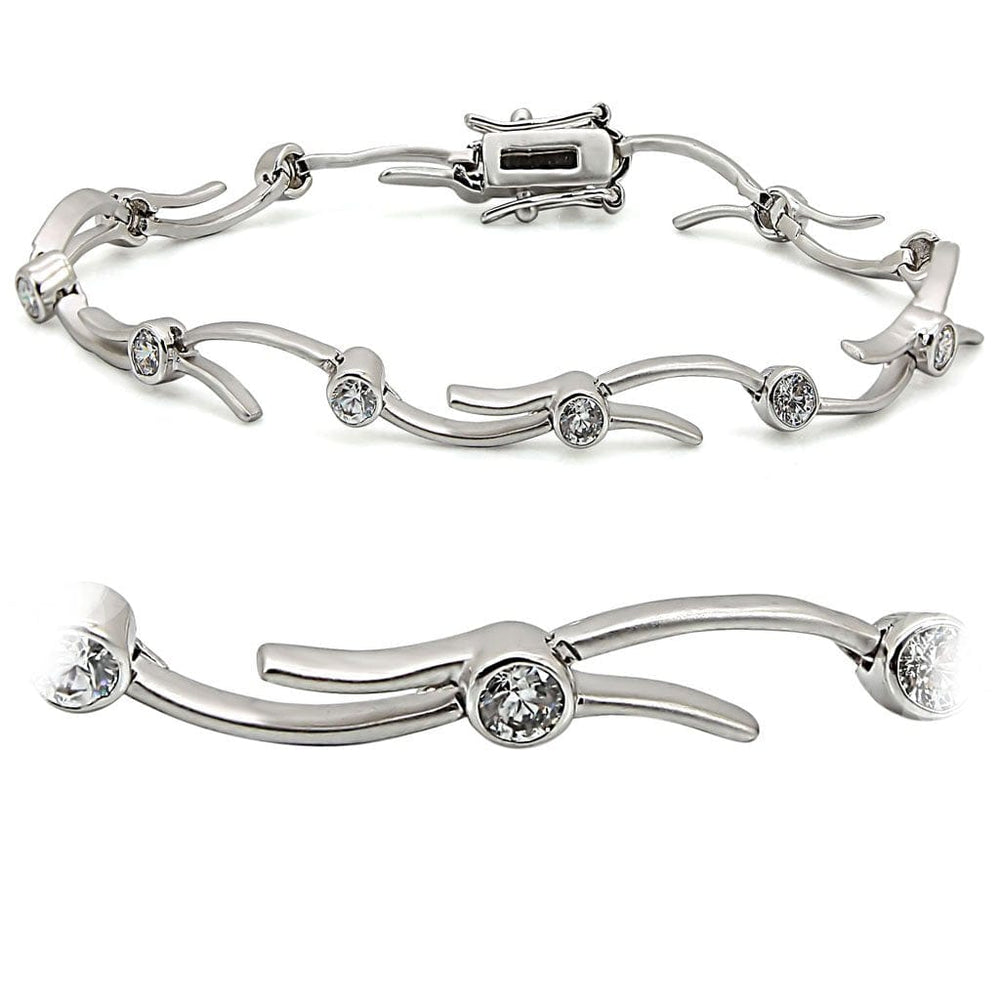 LO1404 - Matte Rhodium & Rhodium Brass Bracelet with AAA Grade CZ  in Clear - Alamode