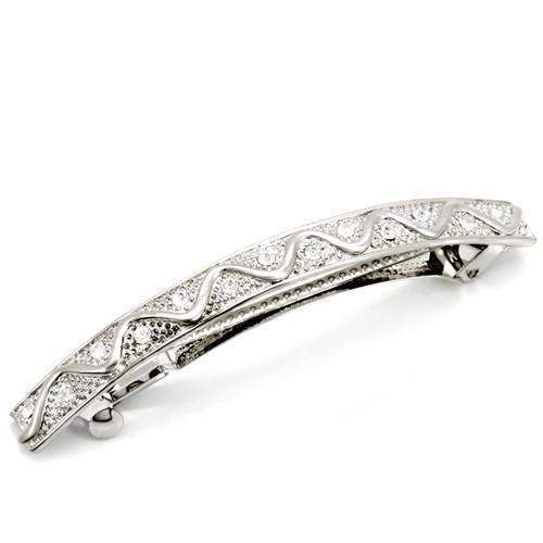 LO1425 - Rhodium White Metal Tiaras & Hair Clip with Top Grade Crystal in Clear - Alamode - Flyclothing LLC