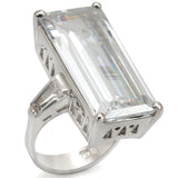 LO1429 - Rhodium Brass Ring with AAA Grade CZ  in Clear - Alamode