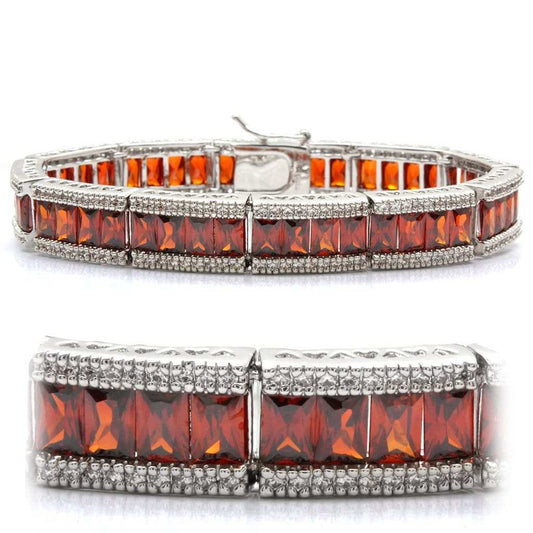 LO1458 - Rhodium Brass Bracelet with AAA Grade CZ in Garnet - Alamode - Flyclothing LLC