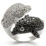 LO1481 - Rhodium + Ruthenium Brass Ring with AAA Grade CZ  in Black Diamond - Alamode