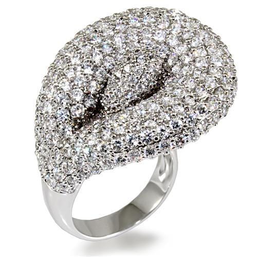 LO1482 - Rhodium Brass Ring with AAA Grade CZ  in Clear - Alamode