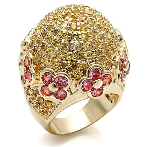 LO1489 - Imitation Gold Brass Ring with AAA Grade CZ  in Rose - Alamode