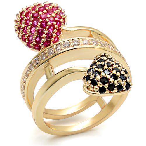 LO1490 - Imitation Gold Brass Ring with Synthetic Garnet in Ruby - Alamode - Flyclothing LLC