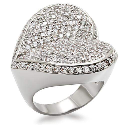 LO1492 - Rhodium Brass Ring with AAA Grade CZ in Clear - Alamode - Flyclothing LLC