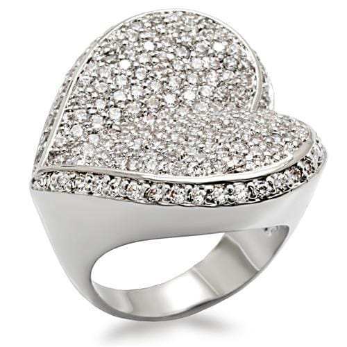 LO1492 - Rhodium Brass Ring with AAA Grade CZ in Clear - Alamode - Flyclothing LLC