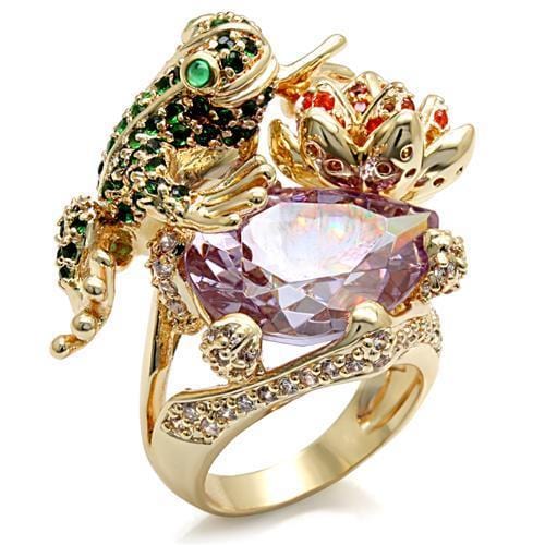 LO1496 - Imitation Gold Brass Ring with AAA Grade CZ  in Light Amethyst - Alamode