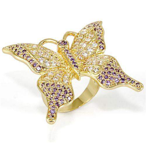 LO1497 - Imitation Gold Brass Ring with AAA Grade CZ in Tanzanite - Alamode - Flyclothing LLC
