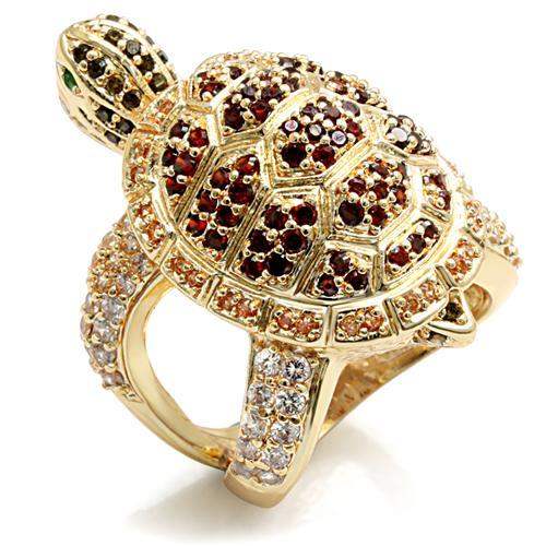 LO1498 - Imitation Gold Brass Ring with Synthetic Synthetic Glass in Emerald - Alamode - Flyclothing LLC