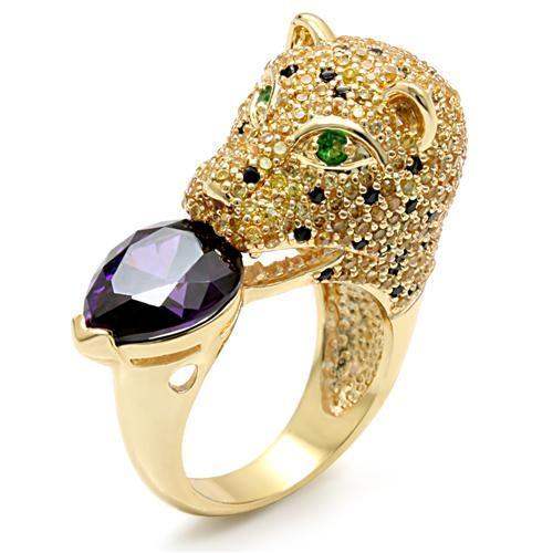 LO1499 - Imitation Gold Brass Ring with AAA Grade CZ in Amethyst - Alamode - Flyclothing LLC