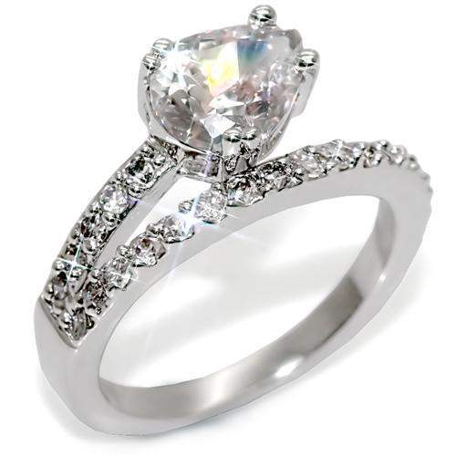 LO1506 - Rhodium Brass Ring with AAA Grade CZ in Clear - Alamode - Flyclothing LLC