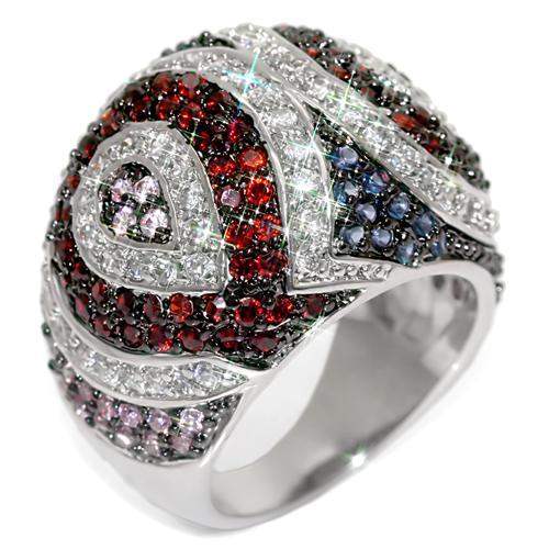 LO1520 - Rhodium + Ruthenium Brass Ring with AAA Grade CZ in Multi Color - Alamode - Flyclothing LLC