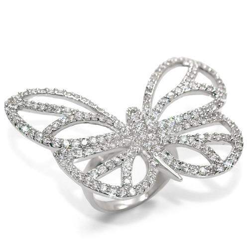 LO1525 - Rhodium Brass Ring with Top Grade Crystal in Clear - Alamode - Flyclothing LLC