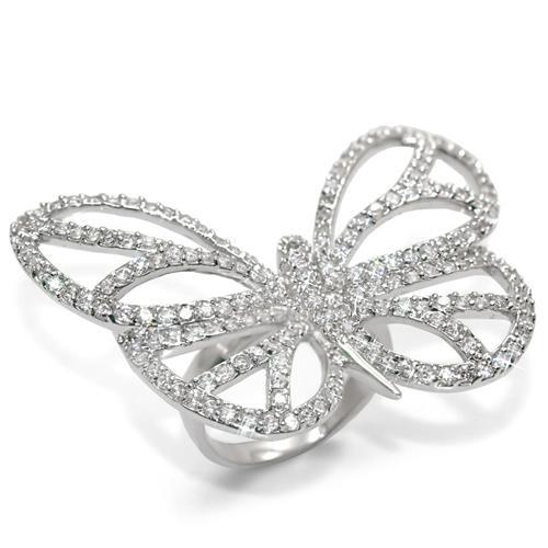 LO1525 - Rhodium Brass Ring with Top Grade Crystal  in Clear - Alamode