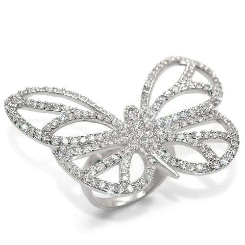 LO1525 - Rhodium Brass Ring with Top Grade Crystal in Clear - Alamode - Flyclothing LLC