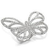 LO1525 - Rhodium Brass Ring with Top Grade Crystal  in Clear - Alamode
