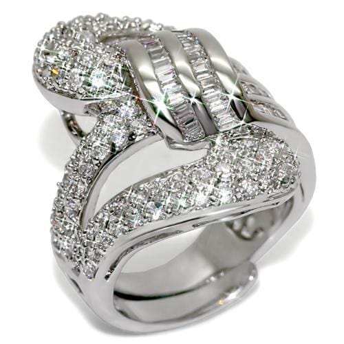 LO1537 - Rhodium Brass Ring with AAA Grade CZ in Clear - Alamode - Flyclothing LLC