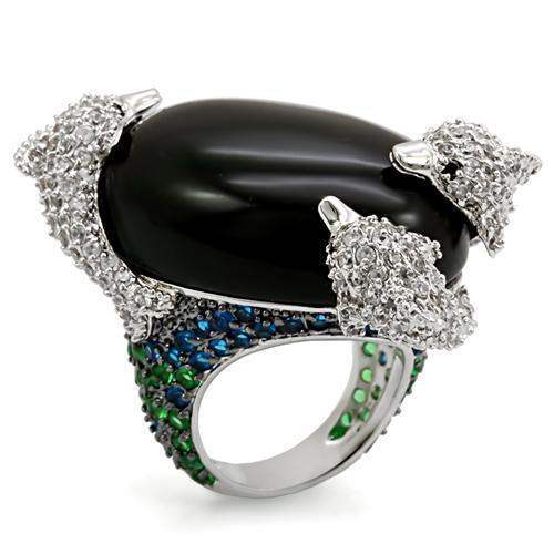 LO1547 - Rhodium + Ruthenium Brass Ring with AAA Grade CZ in Multi Color - Alamode - Flyclothing LLC
